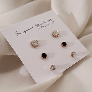 써지컬스틸 블랙도트큐빅3종 귀걸이