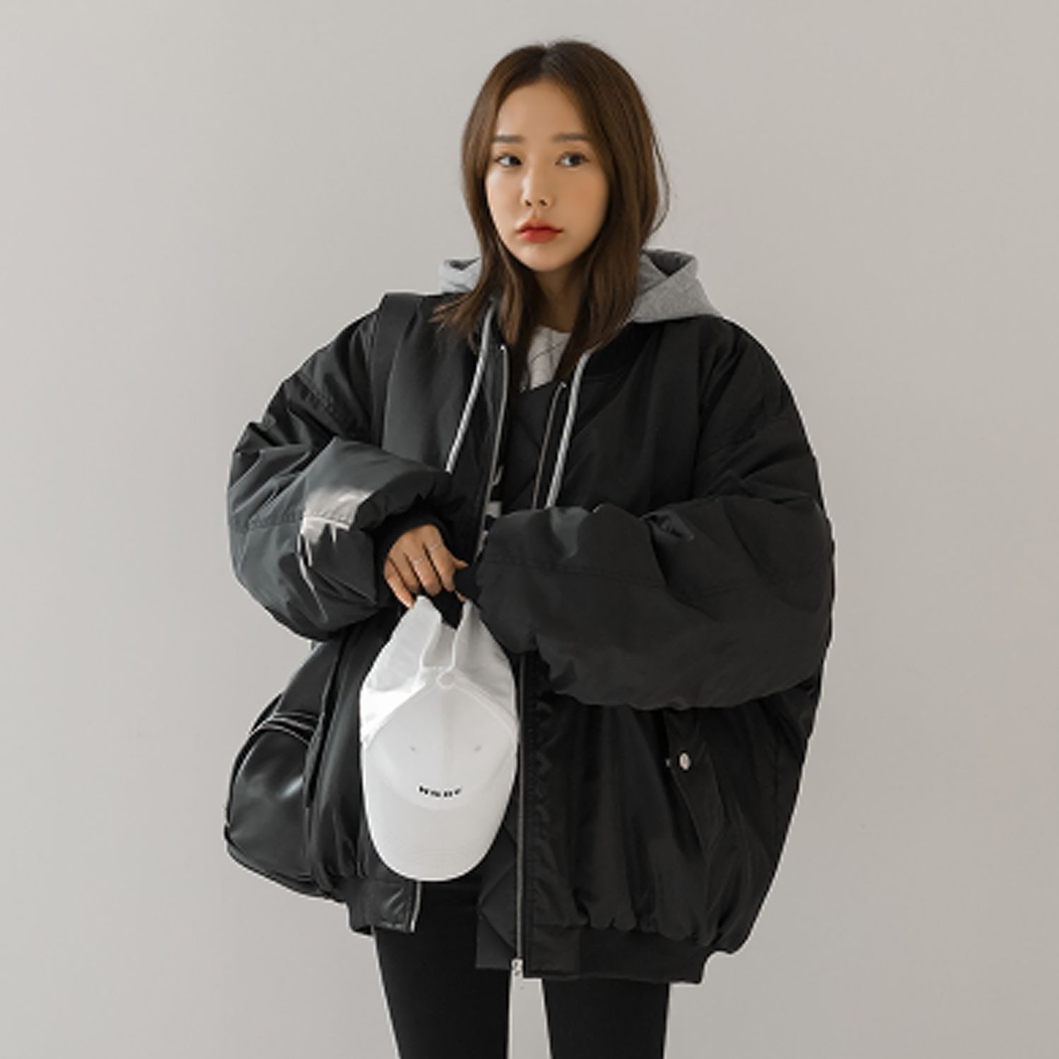 시크릿라벨 오버핏유니크후드항공점퍼
