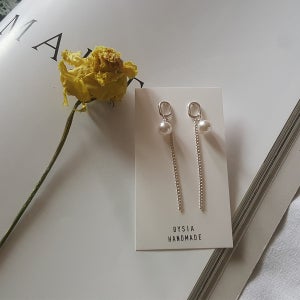 925실버 진주 롱체인 드롭 은귀걸이 이어링, 바이시아 BYSIA