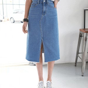 [캐주얼/미디기장] 앞트임밴딩데님스커트(144차 재입고)