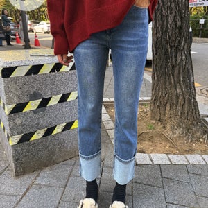 [6천장돌파] 롤업포인트일자데님팬츠