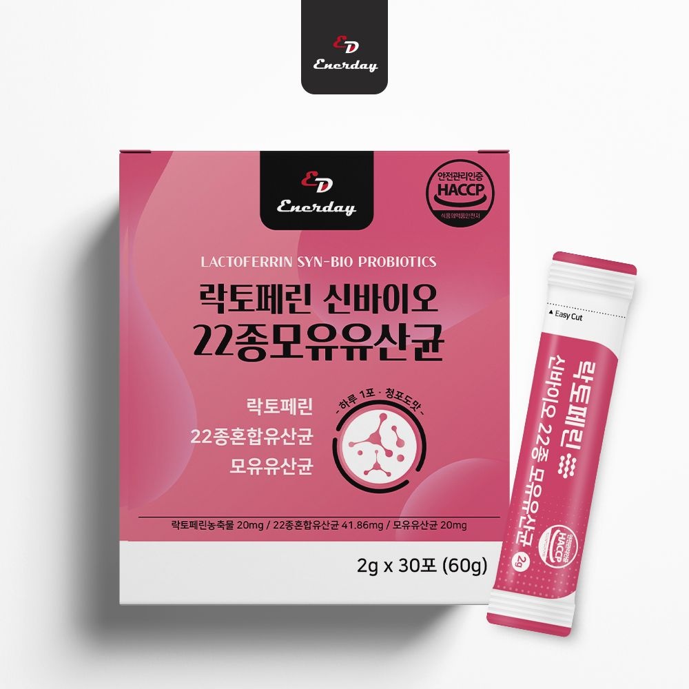 <b>에너데이</b> 락토페린신바이오22종 모유유산균 30포 프로바이오틱스 장건강 유익균 325708