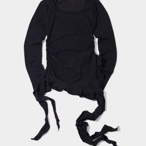 [플레이스 스튜디오] 사이드 셔링 프릴 나시 레이어드 슬림핏 롱 슬리브리스 [블랙] 24F7772006-4500