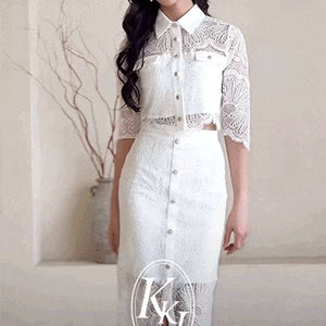 클리프 플라워 레이스 셔츠 탑  & 미디 스커트 SET