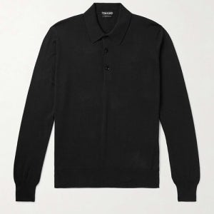 톰포드 25 FW 톰포드 블랙 클래식 슬릭 슬림핏 롱슬리브 퓨어 브레서블 코튼 폴로 셔츠