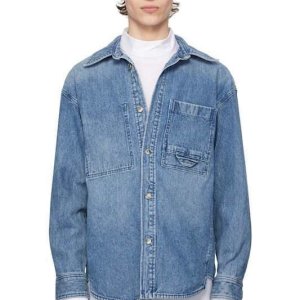 우영미 블루 코듀로이 백 로고 데님 셔츠 Blue Corduroy Back Logo Denim Shirt 17346901