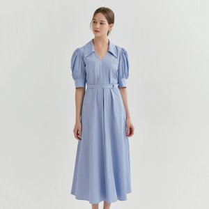 [더아이잗] 퍼프 슬리브 브이 칼라 원피스 (SKY BLUE) IP6P0OP541