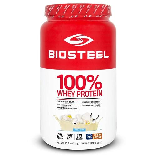 BIOSTEEL 100 유청 단백질 파우더 보충제 rBGH 호르몬 프리 및 GMO 프리 <b>운동</b> 후 포뮬러 바닐라 25회 분량  725g