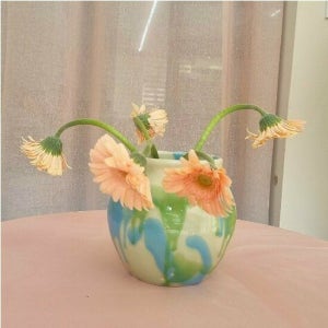 들꽃세라믹 그린 블루 유약흐름 화병