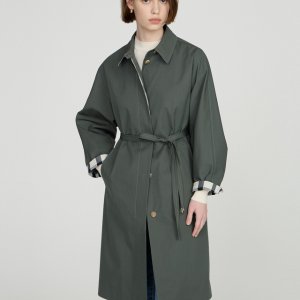 닥스 여성 이태리 소재 카키 소매 체크 배색 원피스 싱글 트렌치 코트 DLCO5B205K2