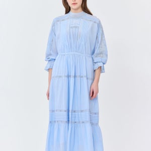 [바네사브루노]  라이트블루 레이스자수 스트랩 긴팔 원피스 VIDR5E121B1