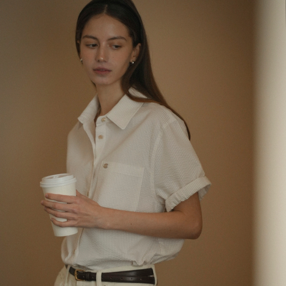 [노운베러] Roll up stripe half sleeve shirt_Ivory