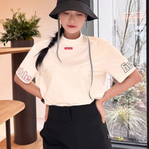 [더블플래그 여성] [완판재입고][시그니처] 아이보리 여성 듀얼레터 그래픽 썬쉴드 반팔티 DWTS5B002IV