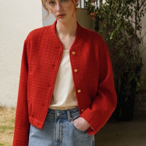 시야쥬 Siot4138 트위드 바시티 자켓_Red