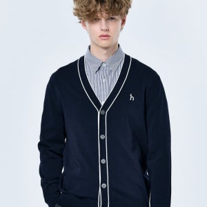 [헤지스 남성] 네이비 쿨코튼 티핑 솔리드 가디건 HZSW5A200N2