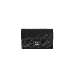 샤넬 클래식 카드 홀더 카프스킨 금장 AP0214 Y01864 C3906 여성 그레인드 골드 메탈 블랙