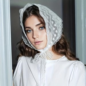 폴리에스터 레이스 삼각형 터번 헤드밴드 - 귀엽고 달콤한 프렌치 스타일 헤드스카프, 꽃 장식, 단색, 단일 품목, 할로윈 적합 - 깃털 없음