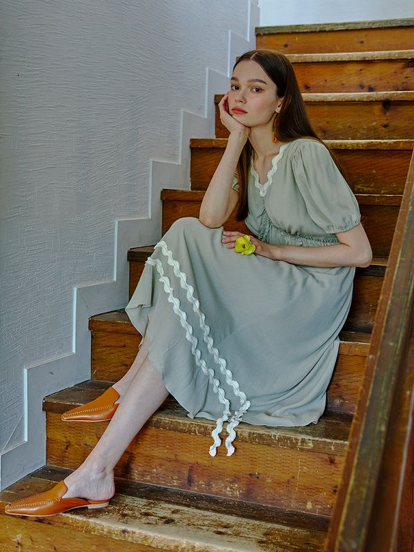 [에트몽] Pleated Wave Tape Dress, Light Green_DR160QMM21