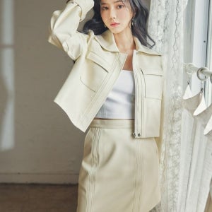 [에스윤] Cropped Leather Jacket