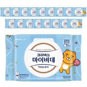 유한킴벌리 크리넥스 마이비데 클린케어 화장실용 물티슈 캡형 40매 18개입  55g 수용성 비데티슈 변기전용 저자극 클린쿠션 엠보싱