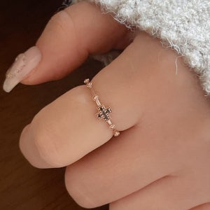 14K 블랙 큐빅 십자가 묵주반지, 드메르코