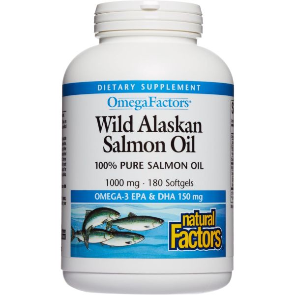 Natural Factors Wild Alaskan Salmon Oil Provides Omega-3 EPA DHA &amp; Vitamin <b>D</b> Supports &amp; Heart Health