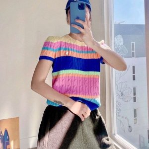폴로랄프로렌 폴로 랄프로렌 25SS 여성 걸즈 스트라이프 컬러블럭 케이블 반팔 스웨터