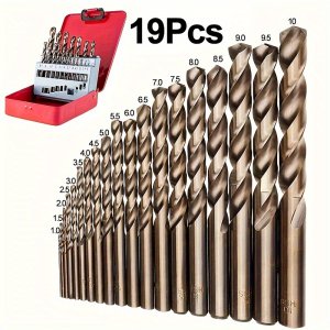 19개 1-10mm M35 코발트 드릴 비트 세트 HSS-Co 드릴 비트, 스테인리스 스틸 및 목재 금속 드릴링용 메탈 케이스 포함
