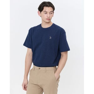 [헤지스] 24SS 네이비 멜란지 오버핏 면 반팔티셔츠 WHTS4B130N3