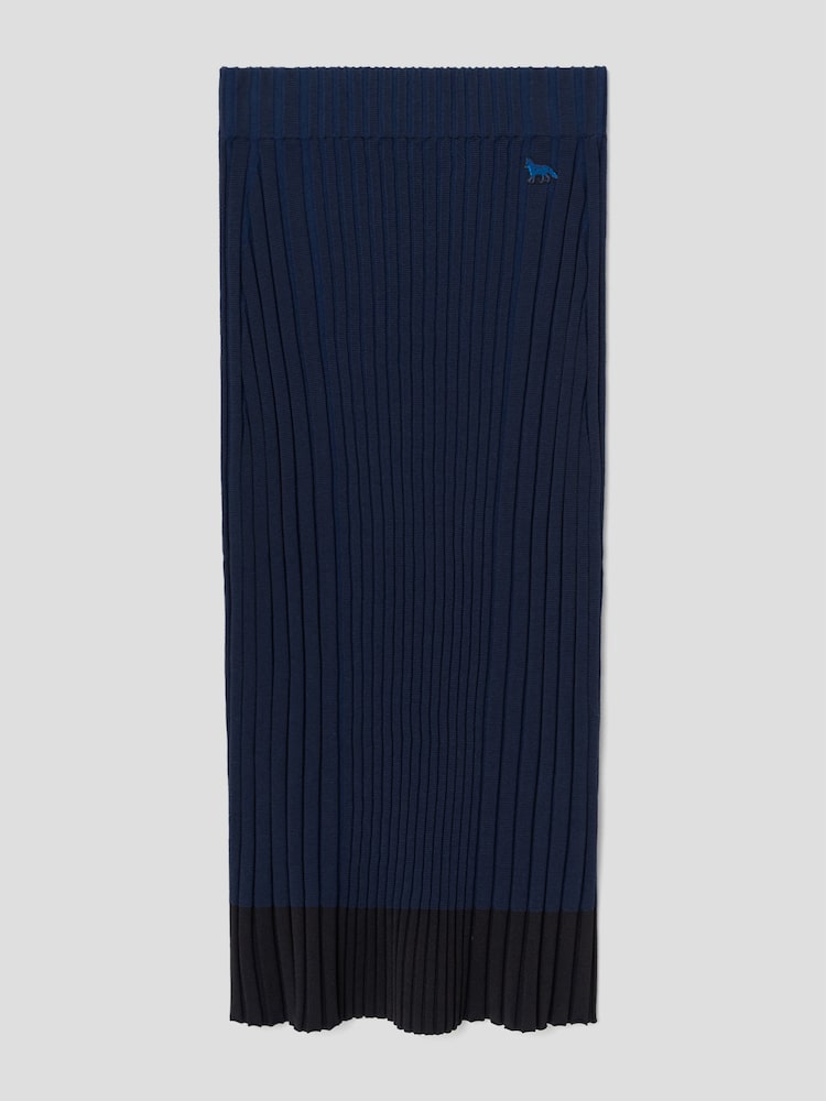 [메종키츠네] Women Baby Fox Patch Pleated Ribbed Midi Skirt - Ink Blue 남색 QK5327CW9R