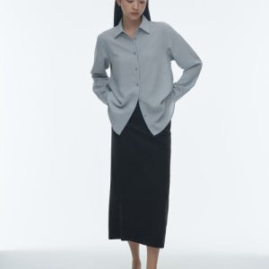 [무신사 스탠다드 우먼] 우먼즈 크링클 롱 스커트 [블랙] MWCSK3Z04-BK