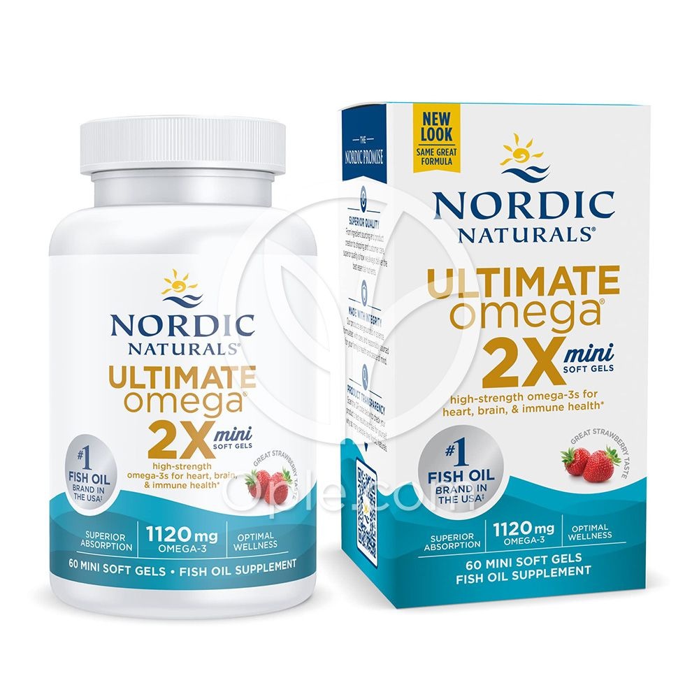 노르딕 네츄럴스 <b>얼티메이트 오메가</b> 3 <b>2X 미니</b> 1120 mg 딸기향 60 소프트젤