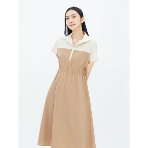 [베스띠벨리]  더블카라 배색 스트링 원피스 베이지 BGOAF7510