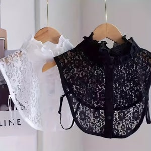 원단레이스 한가람 스타일 레이스 반 셔츠 칼라, 100% 폴리에스터 직조 인조 칼라, 장식용 아가라지 엣지 메쉬, 가을과 겨울을 위한 모든 매칭, 손세탁 또는 건조 세탁 가능