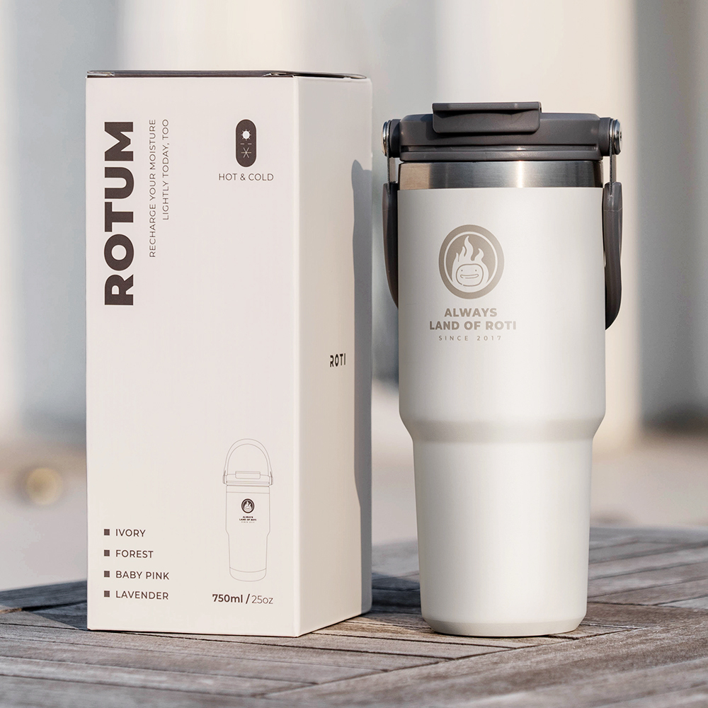 로티 로티캠프 대용량 손잡이 빨대 텀블러 750ml, 아이보리