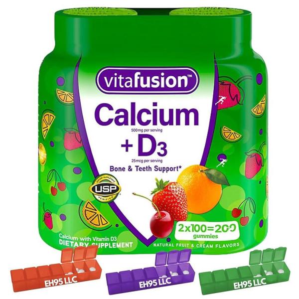 EH95 LLC Vitafusions 칼슘 + D3 <b>비타</b>민 젤리 200개 <b>뼈</b> 및 치아 <b>지</b>  1개  200정