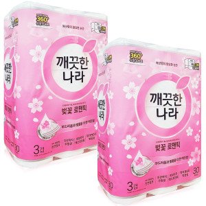 깨끗한나라 깨끗한나라 벚꽃 프리미엄 화장지 3겹 27m 30롤 x 2개