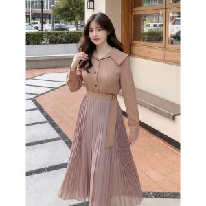 [이앤씨] EnC 핑크 셔츠형 플리츠 드레스 ENOW31201W