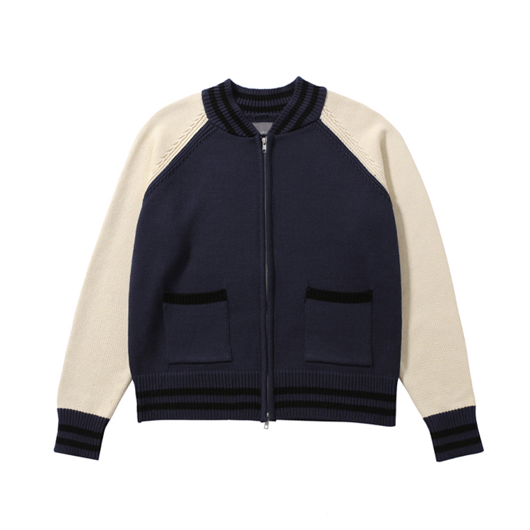 발루트 - BASEBALL KNIT ZIP UP CARDIGAN (NAVY & IVORY)