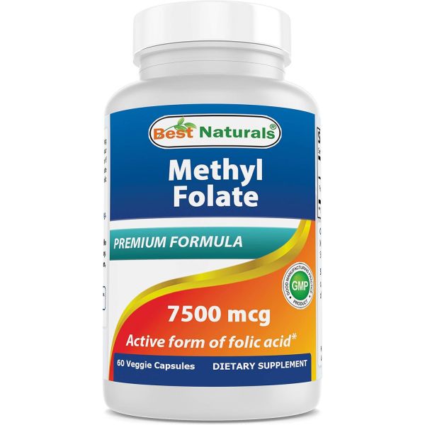 Best Naturals Methyl Folate 7500 mcg 7.5mg Most Bio-Available Veggie Capsule - Supports Cell Formati