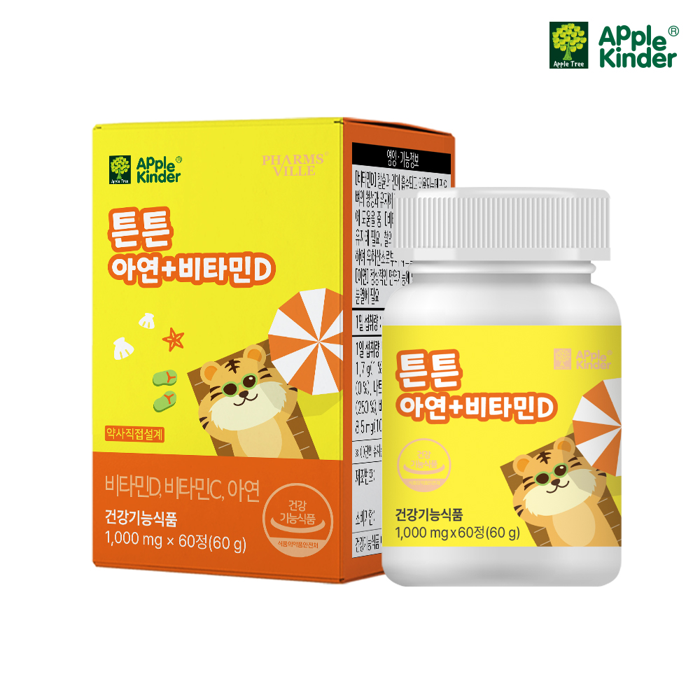 애플킨더 튼튼 아연 + <b>비타민D</b> 1000mg x 60정, 1개