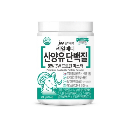 한미양행 <b>JW중외제약</b> 리얼메디 산양유 단백질 분말 3W 프로틴 마스터  280g, 3개