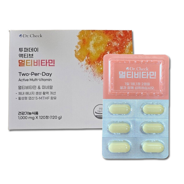 <b>닥터체크</b> <b>DR CHECK</b> 투퍼데이 액티브 멀티비타민 1000mg x 120캡슐 x 1개 JJ몰