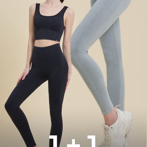 편한 심리스 워싱 줌바댄스복 레깅스 트레이닝 1+1