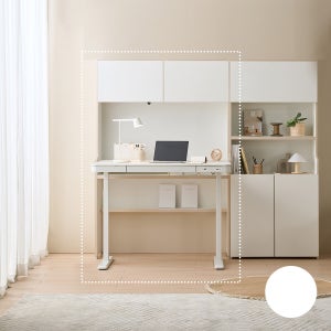 코이 1200 전동 높이조절 책상 + 5단 전면형 책장 세트 (화이트)