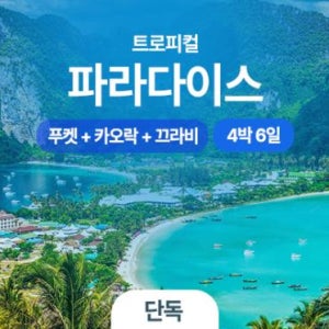 [단독패키지] 푸켓 카오락 끄라비 4박6일 가족여행 프라이빗 투어 단독차량 단독가이드 태국 단독투어