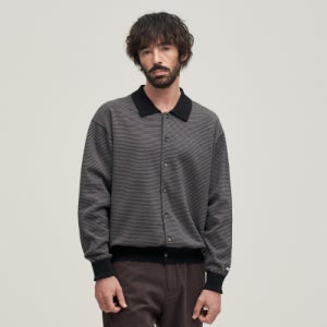 [어나더 오피스] Scape Knit Polo Cardigan (Gray Navy Stripe) AOEFKN005GS