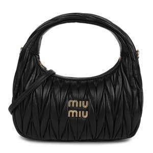 미우미우 5BC125VOOYAN88 F0002 NERO WANDER MATELASSE NAPPA LEATHER SMALL HOBO BAG 5BC125VOOYAN88F0002
