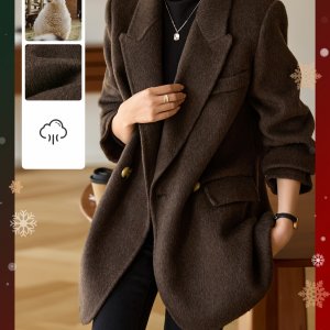 1pc MOHOMO 새로운 양면 양털 코트, 겨울 시즌을 위한 긴, 여유로운, 피크 라펠.