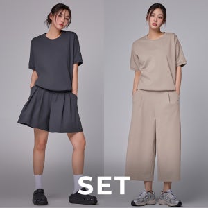 [SET] STL 포르테 오버핏 맨투맨 & 와이드 핀턱 팬츠 or 하프팬츠